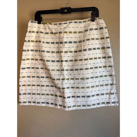 Loft Career Pencil Lined Straight Skirt Beige Striped Womens 12 NWT - Picture 2 of 4